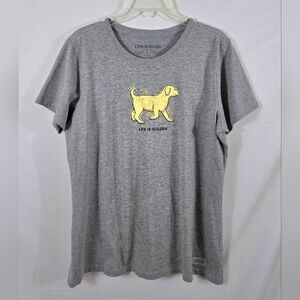 Life Is Good Women's Gray Short Sleeve Crusher Golden Retriever T-shirt Large